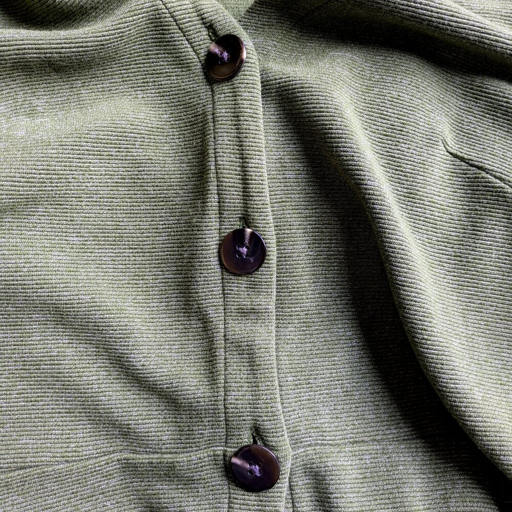 LOFT Olive Green Ribbed V-Neck Fit-and-Flare Dress - Picture 6 of 6
